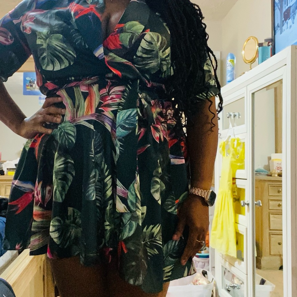 Multi color polyester mini wrap dress